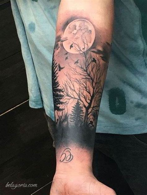 tatuajes de bosques con luna|Tatuajes de bosques en el brazo